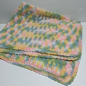 Handmade Afghan Crochet Throw Lap Blanket Baby Multicolor Pink Blue Green Yellow